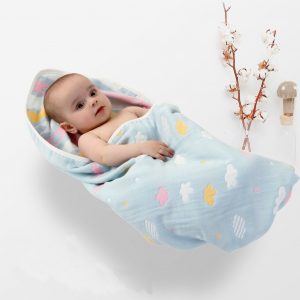 Ecobaby Baby Blanket Selimut Topi 90*90 cm Motif Awan Biru