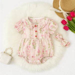 Ecobaby Jumper Bayi Lengan Pendek Motif Bunga Pink