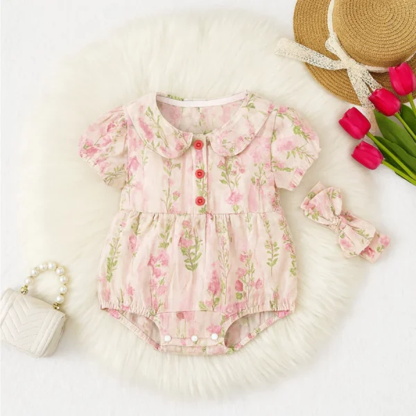 Ecobaby Jumper Bayi Lengan Pendek Motif Bunga Pink