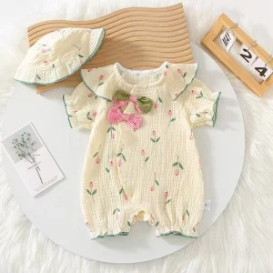 Ecobaby Romper Jumpsuit Jumper Bunga Topi