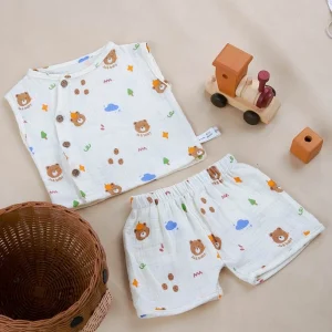 Ecobaby Setelan Bayi Lekbong Motif Beruang Cookies