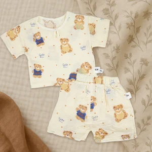 Ecobaby Setelan Anak Motif Beruang Cherry Bunga